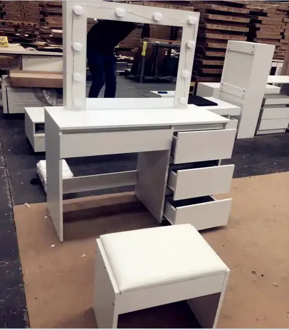 Dressing Table  Makeup Speaker Vanity Table with LED Mirror and Drawers