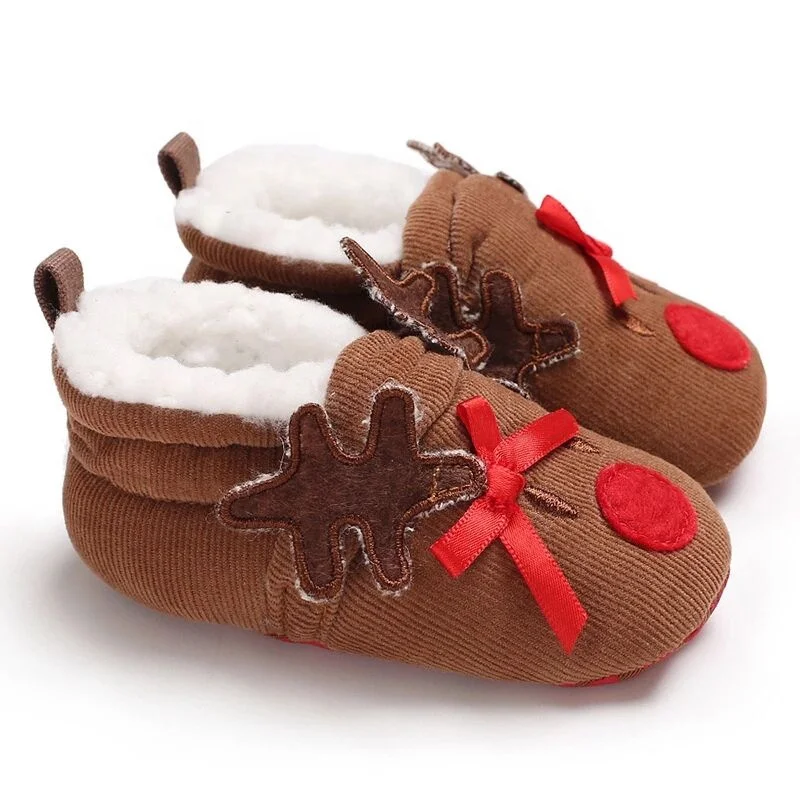 Cute Winter Infant Bean Boots Baby Christmas Reindeer Slippers Shoes