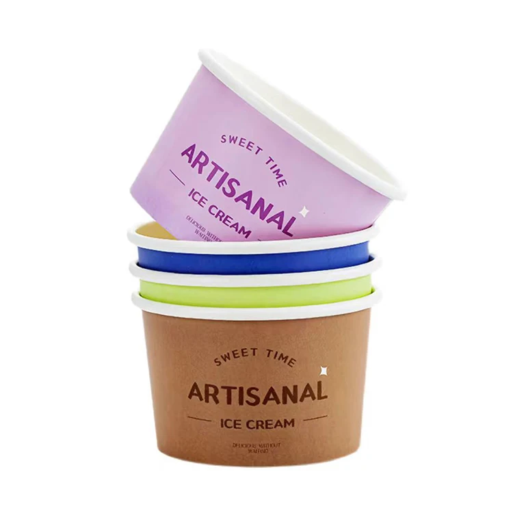 Custom Eco-friendly biodegradable Ice cream paper tub with lid paper dessert cups paper ice cream yogurt salad tubs