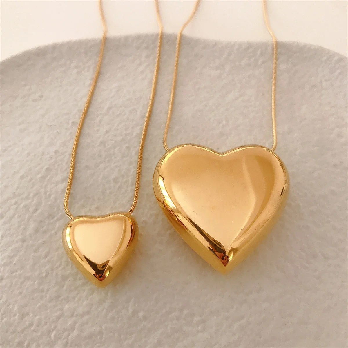 Valentines Day Gift Simple Multi Size 3D PVD 18K Gold Plated Stainless Steel bubble Heart Necklace For Women Girls Party
