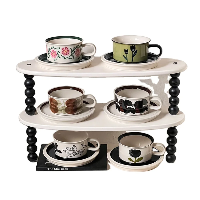 Hand Painted Floral Ceramic Mugs Vintage  Coffee Cups & Saucers Set Coffee Tea Mugs