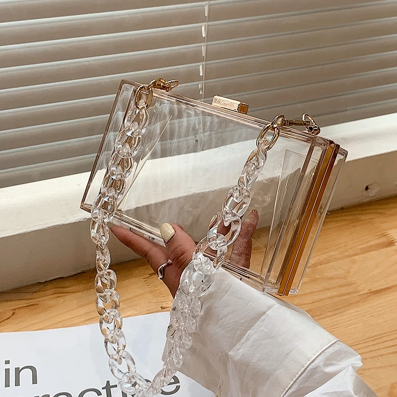 2021 fashion cute transparent chain ladies girls clear jelly purses shoulder bags acrylic evening clutch handbags for women