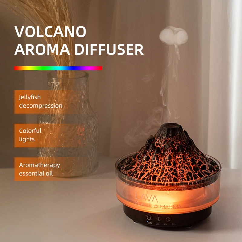 WMK Desktop 300Ml Fire Diffuser Essential Oil Remote Control Ultrasonic Usb Volcanic Flame Aroma Diffuser With Ce Rohs