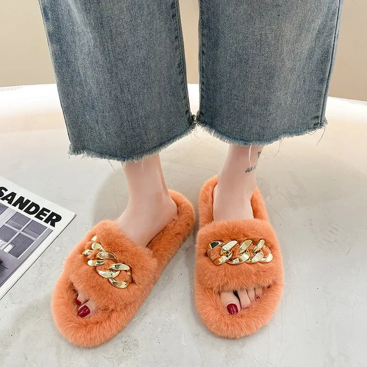 New Fashion Women Shoe 2024 Autumn and Winter Fashion Fur  Daily Leisure Home Slippers Warm Flat Slides Slipper
