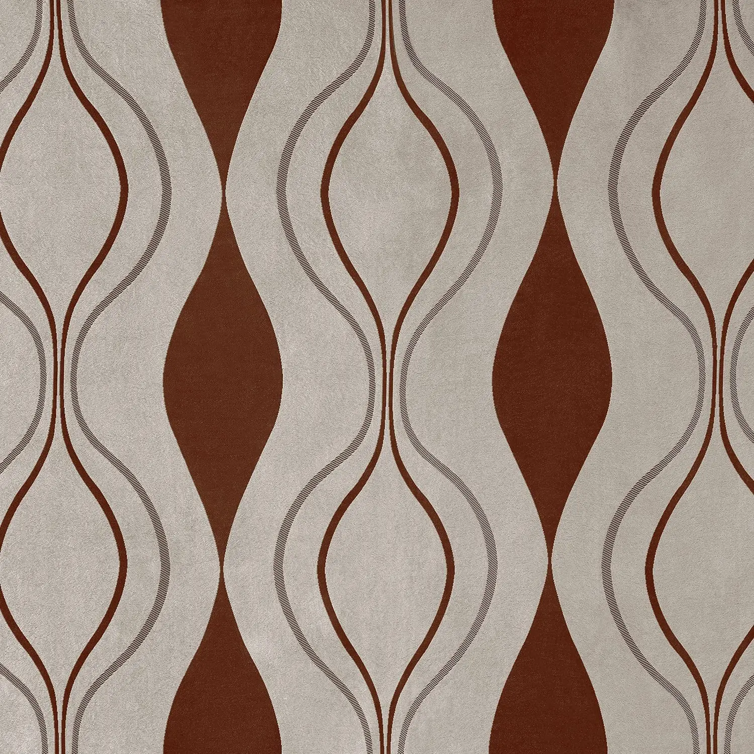 Wave Room Darkening Curtains Brown and Beige Jacquard Grommet Window Curtains for Living Room