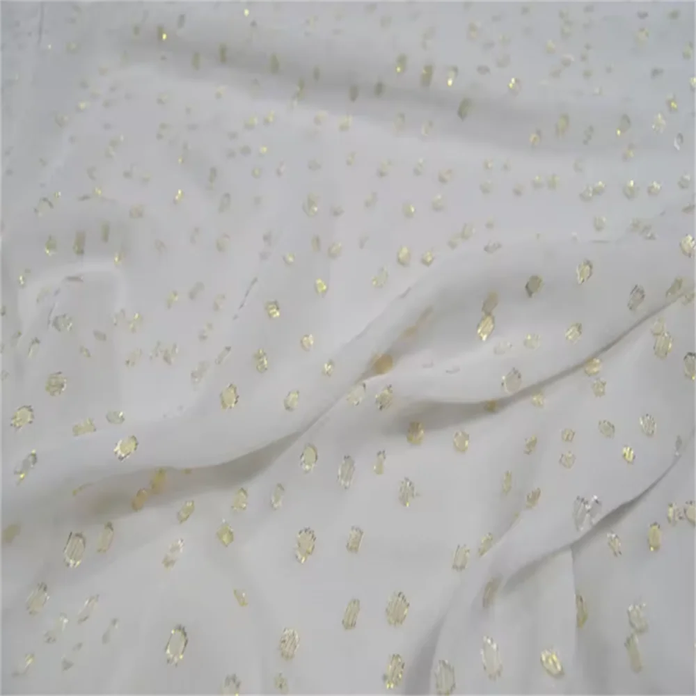 Natural Material White Color Ground Shiny Ready Goods Cheap Price Made in China Silk Metallic Fabric for Women Garment