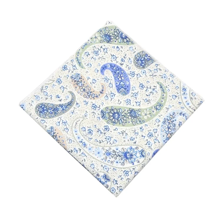 New Custom Design Cotton Pocket Squares for Men Colorful Paisley Pattern Print Handkerchiefs
