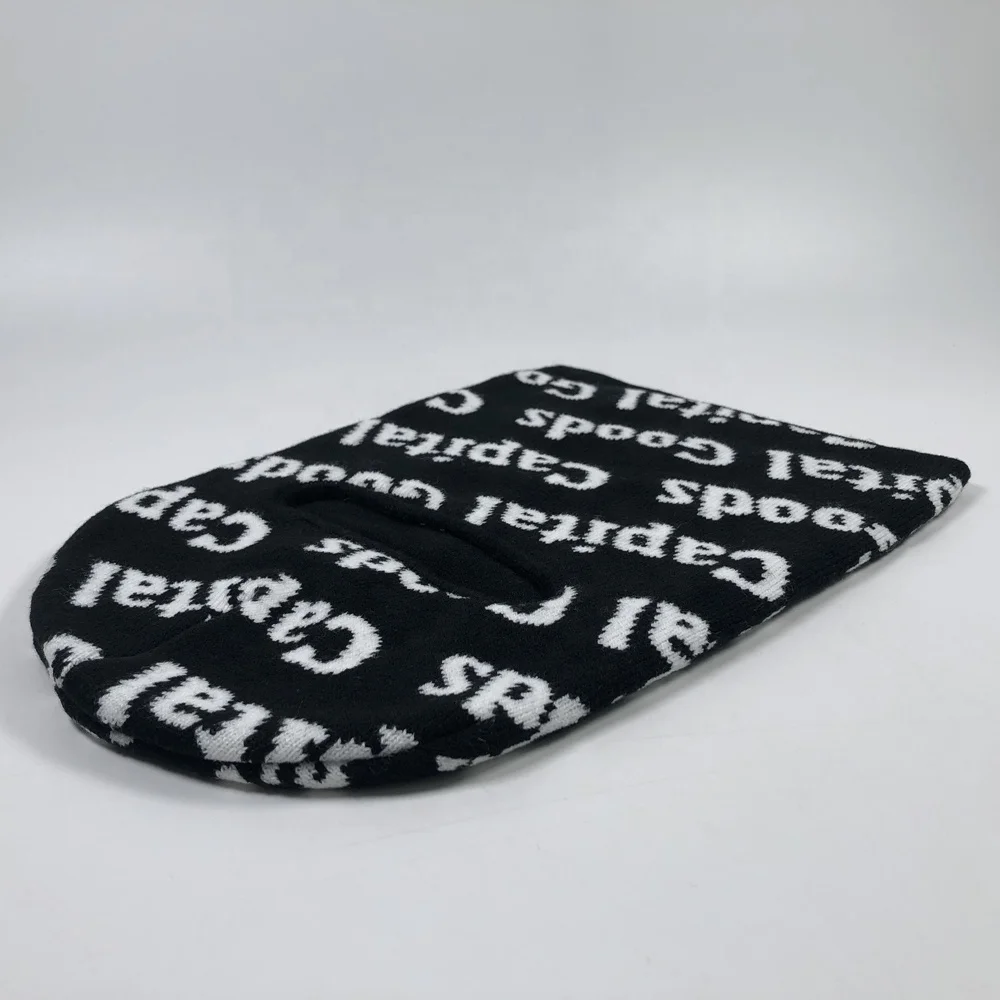 Free mock up full face all over repeated jacquard knitted balaclava beanie custom your own logo one hole oem designer ski masks