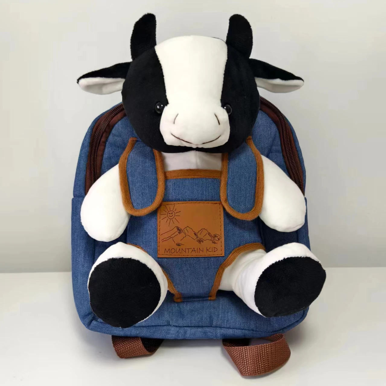 Customized stuffed animal antelope plush toy backpack denim 3D backpack kids cartoon backpack