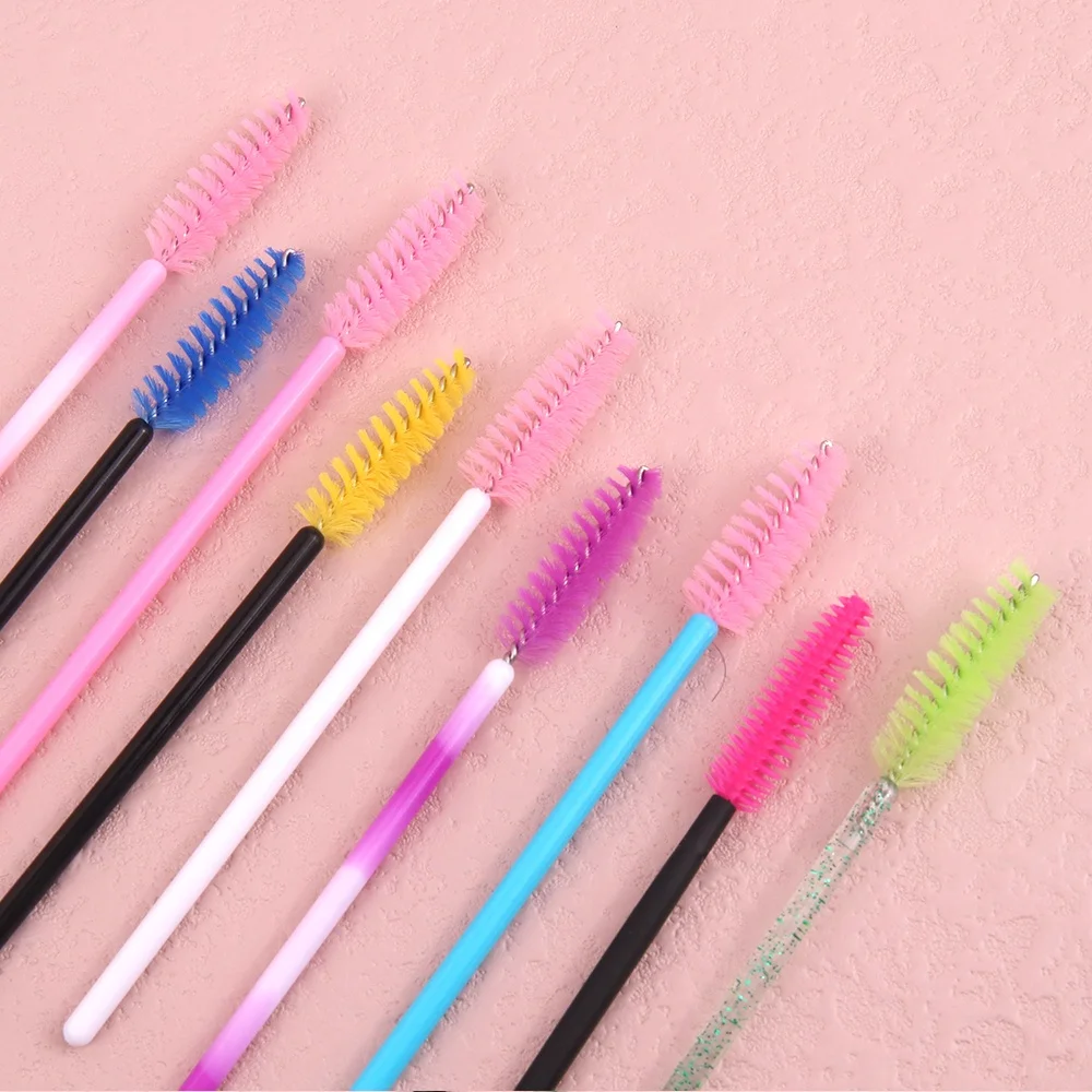 Disposable Spoolie Makeup Glitter Diamond ODM OEM Custom Lash Brushes Mascara Plastic Handle Micro Lash Brushes White  Black