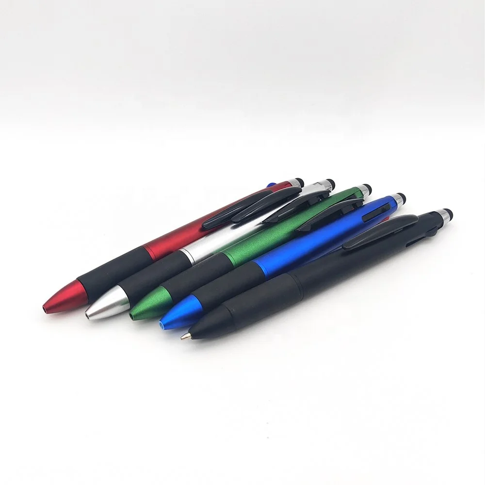 3 color pen with stylus refill in 1 canetas coloridas logo stylus pen multi color ballpoint touch pen