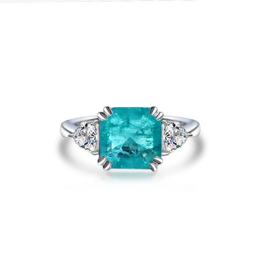 New ins wind ring Paraiba 925 silver handmade jewelry 10*10 Aschekla