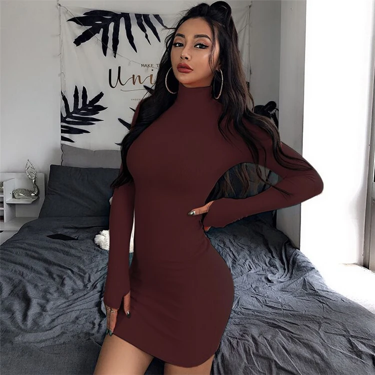 
W6646 2020 Good quality casual fashion sexy solid color bodycon clothes sexy fall dresses for women clothes 