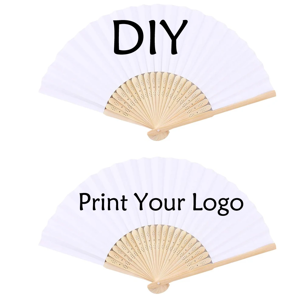 Wholesale Custom Paper Craft Handheld Folding Hand Fans With Bamboos Ribs for Wedding Gift Party Festival Decoration Kids DIY