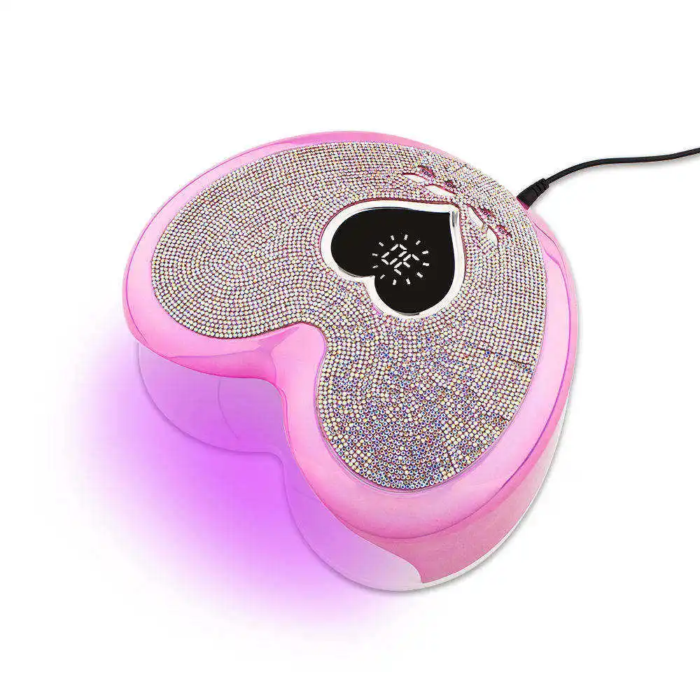 High-power 96w Heart Shape Elegant Design Hybrid Pro Cure Red Pink Light Uv led Nail Lamp With Removable Base