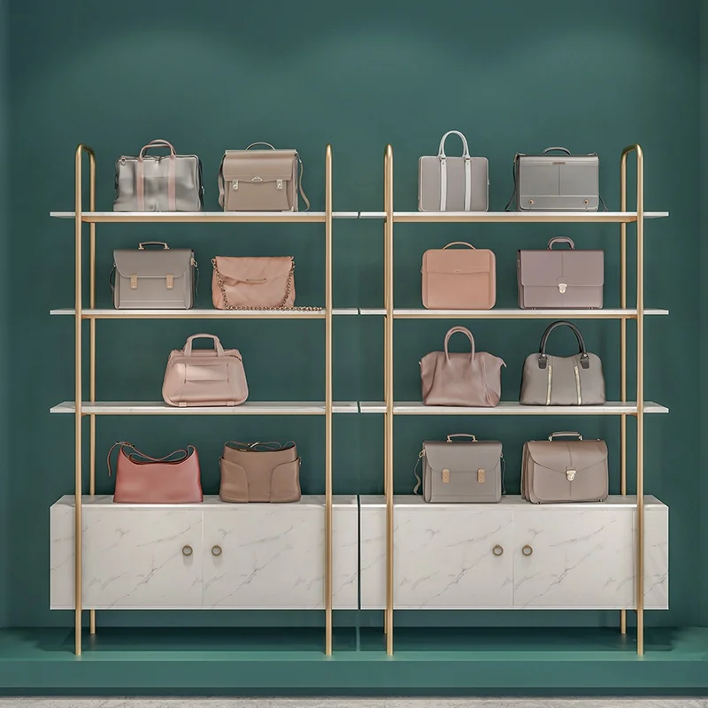 Customized Pretty Luxury Shoes Store Furniture Metal Shoes Display Wall Shelf Gold Display For Retail Shop