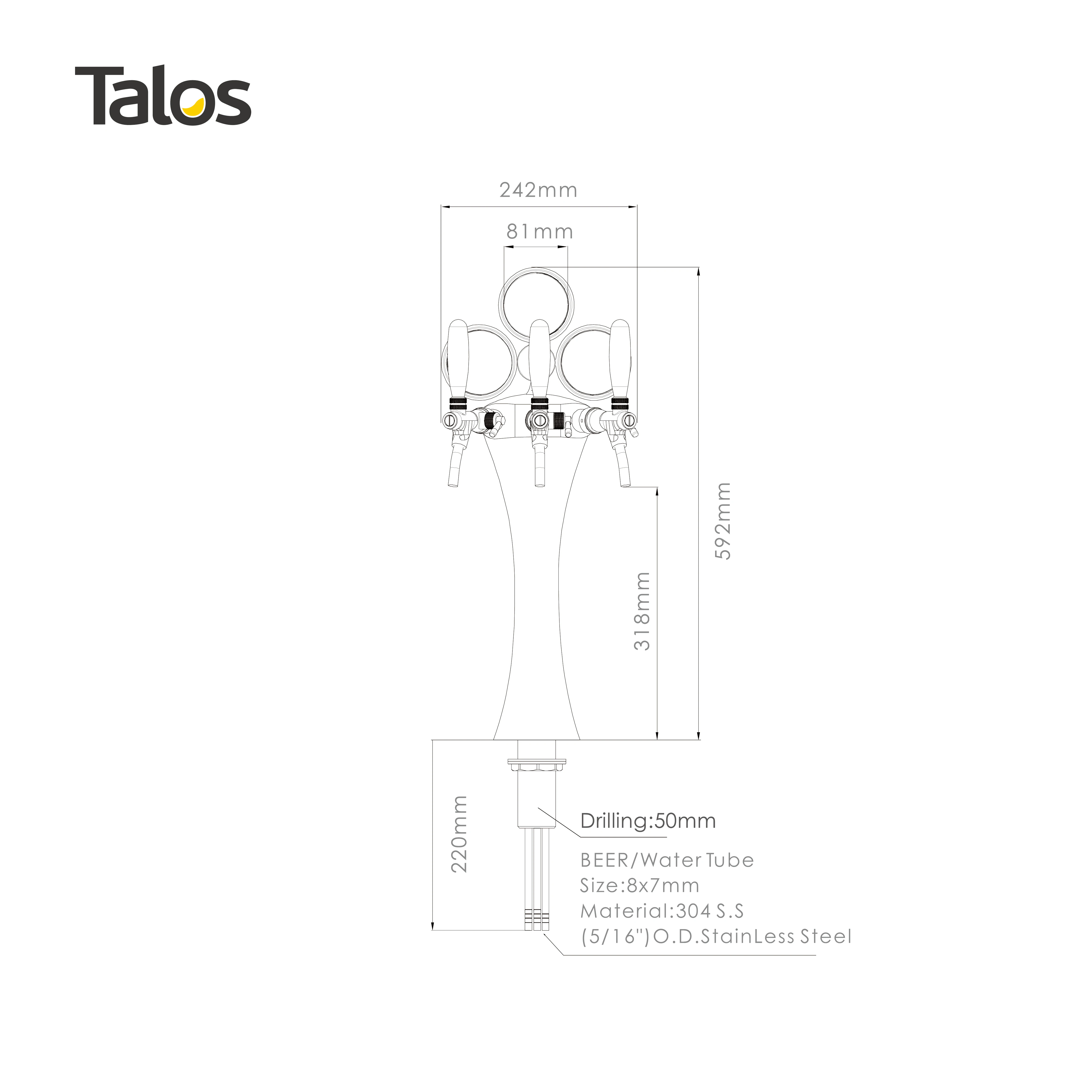 TALOS элегантность кран башня хром 3-сторонний выход распределяя разливного пива