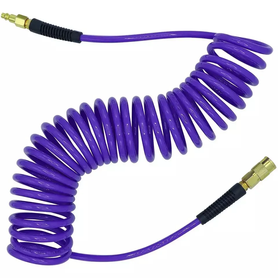 PU Air Compressor Spiral Coiled Hose with Swivel Fittings and Bend Restrictors