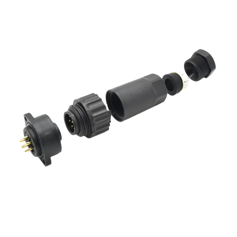 IP68 waterproof welding plastic cable connector plug male female 6+PE 7 pin RD24 connector
