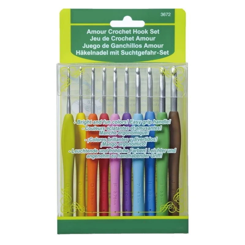 Amazon Hot 3672 Amour Crochet Hook Set Soft Handle Aluminum Crochet Hooks Knitting Needles Set 10 sizes