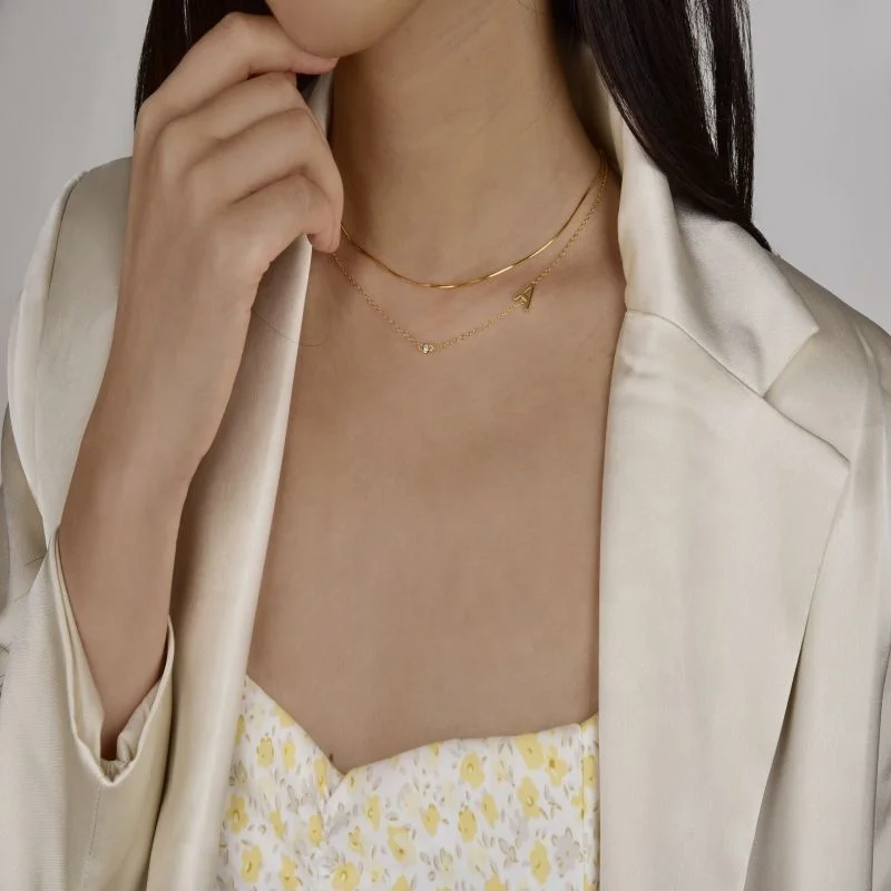 5A Zircon 925 Sterling Silver Collarbone Chain 18K Gold Plated Jewelry 26 Alphabet Initial Letter Necklace