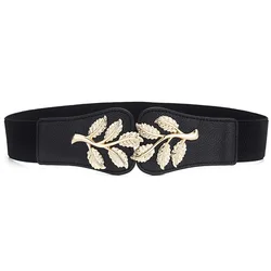 Wholesale Cheap Price Multi Colors Lady Dress Elastic Waist Belt Gold Leaf