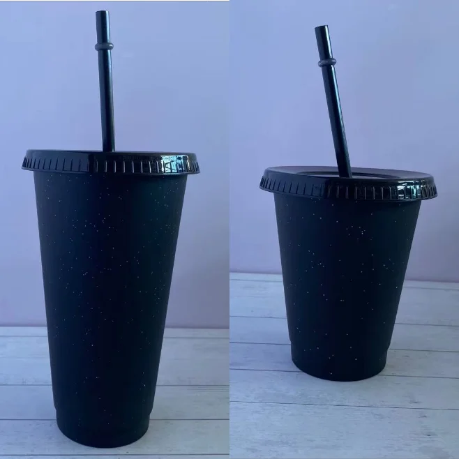 Оптовая продажа, блестящий пластиковый стакан 16 унций 24 унции, не содержит Бисфенол А, многоразовый пластиковый стакан с крышкой и соломинкой, пластиковая чашка для холодных напитков с блестками