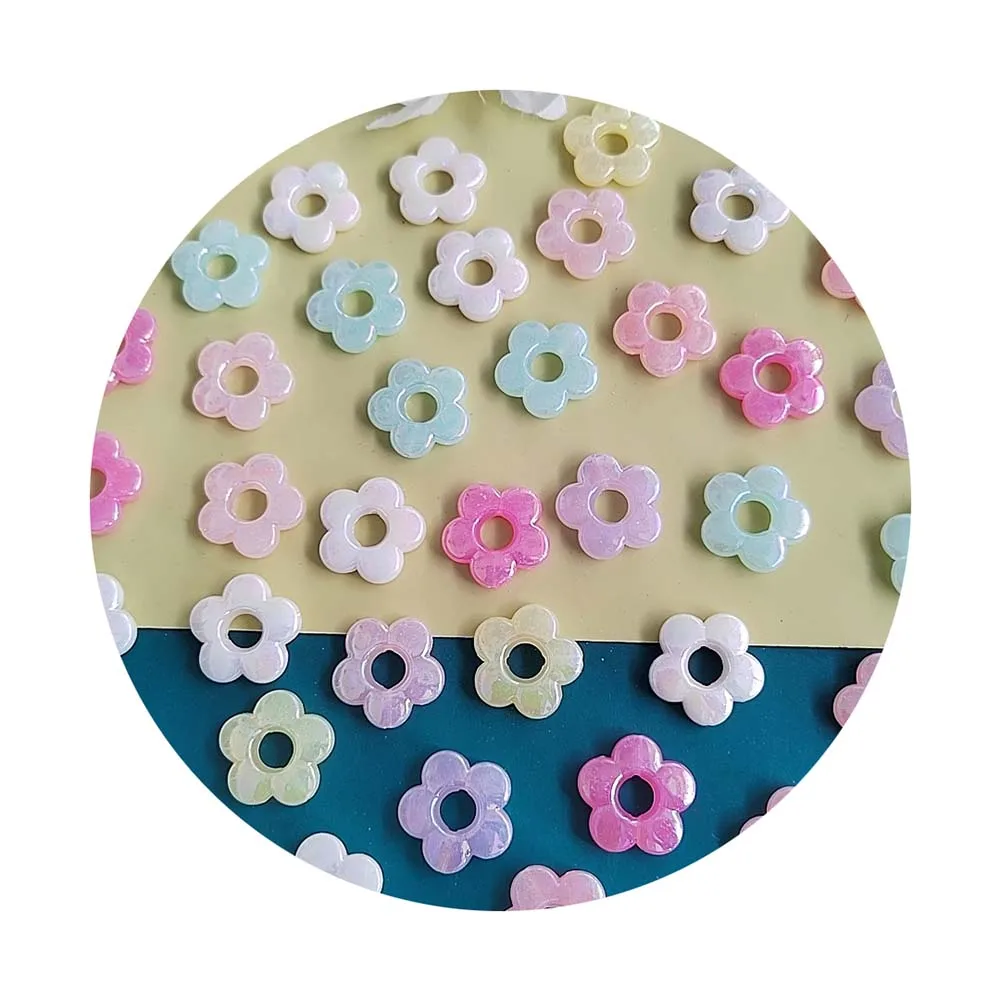 500g 16mm Acrylic Cream Color Hollow Flower Beads for DIY Earrings Necklace Keychain Flower Pendant Handmade Beaded Pen Material