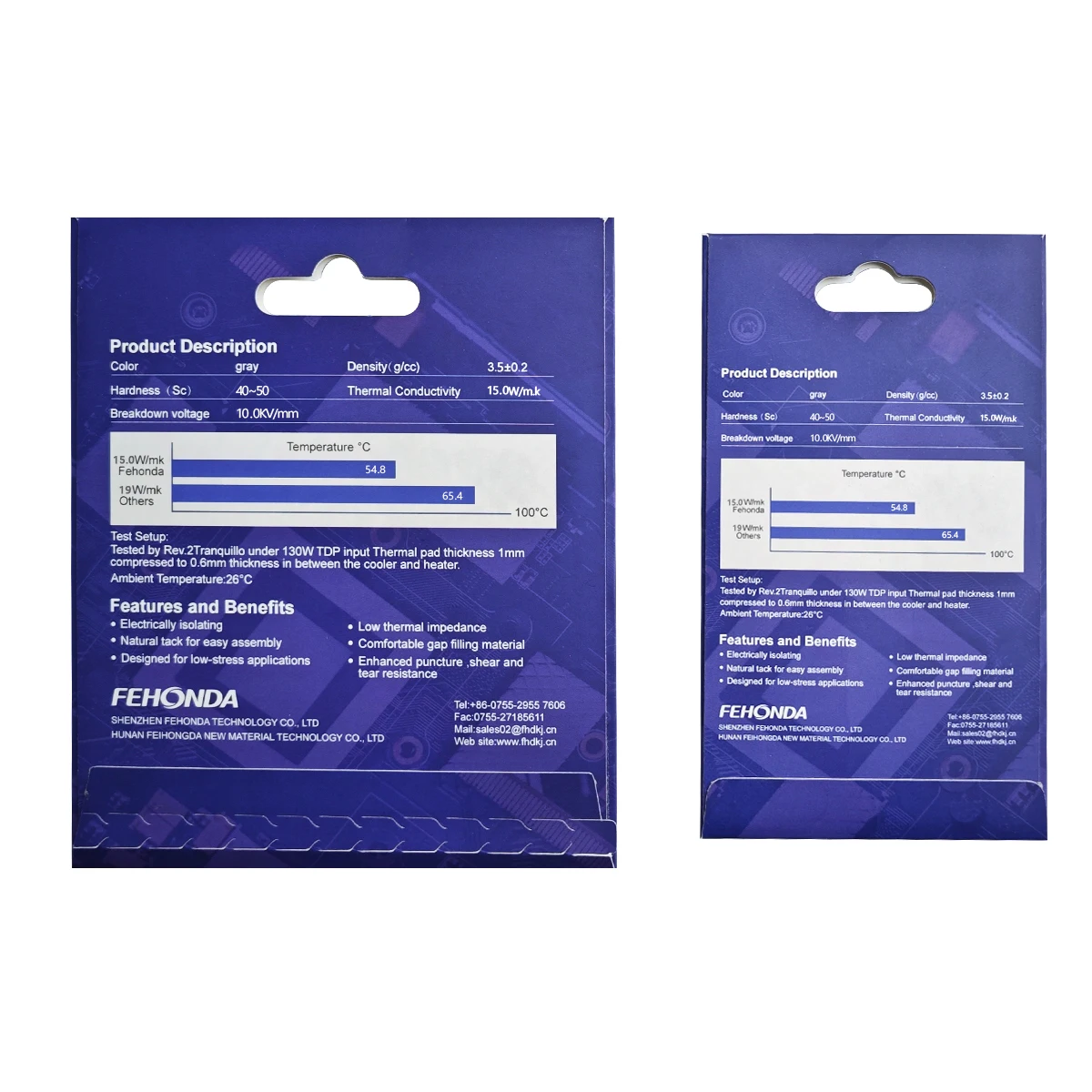 High Conductivity Fehonda Thermal Pad 15W Customizable 100x100mm 85x45mm 0.75mm 2.75mm Thickness Soft Fehonda Thermal pad