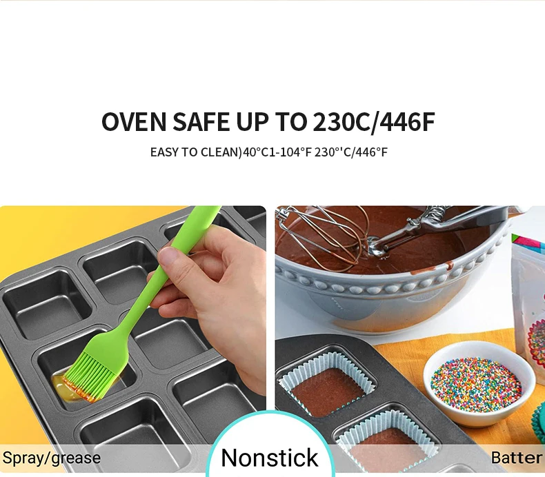 24 nonstick convex heart shape square cake mold baking tray loaf pan for oven removeable bottom stainless steel muffin pan