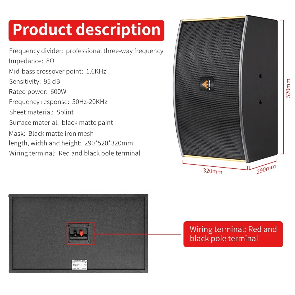 InAndOn 10 inch Black Matte Iron Mesh Professional KTV Karaoke Audio Set Entertainment Set Sound Equipment Home Theater Speaker