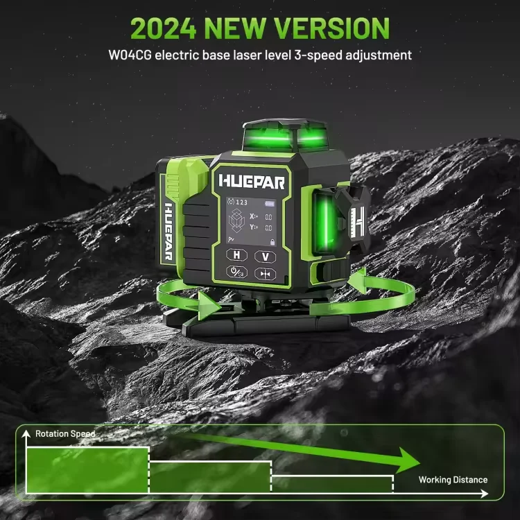 Huepar new model W04CG Self Leveling 4D Laser Level Multi Line 16 Green Beam 360 Rotating Rotary For Wall