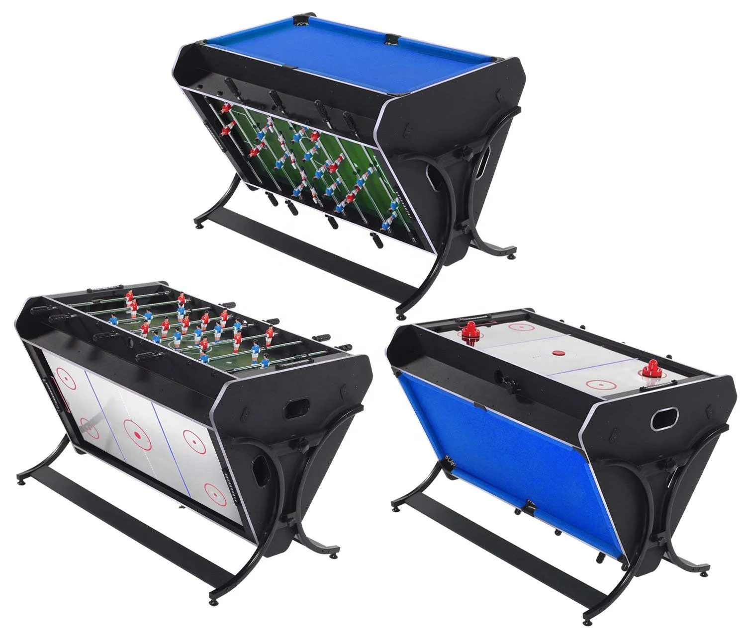 3 in 1 rotating multi game football table soccer air hockey table with billiard pool table