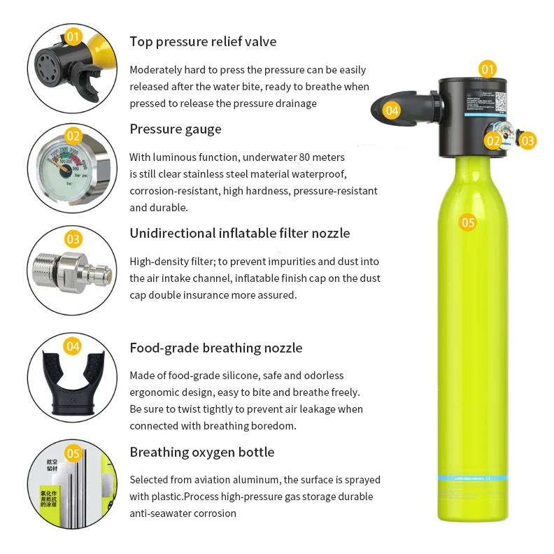 Factory cylinder lightweight portable scuba diving tank dive 0.5l mini scuba tank