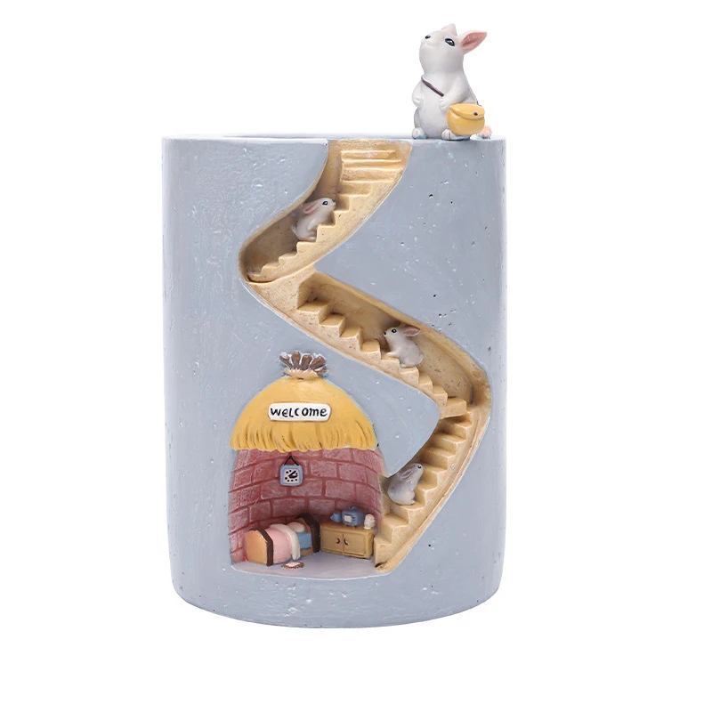 Creative Animal Resin Flowerpot Succulents Planter Water Planting Container Rabbit Hedgehog Decorative Pot Desktop Ornament Cre