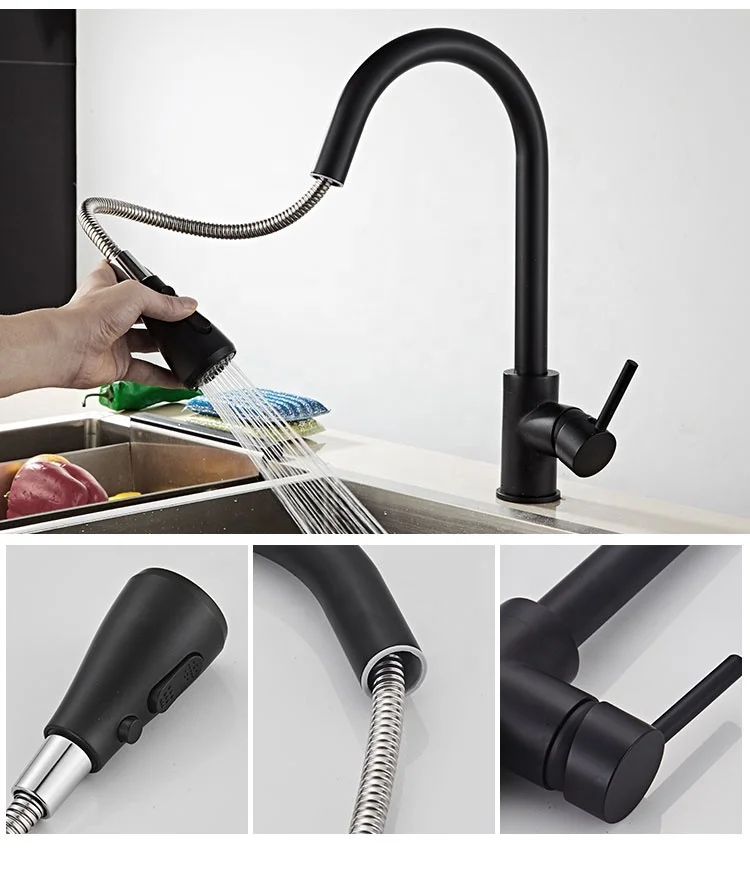 Kitchen Faucet Spouts Full Rotating Tap Matt Black Pull Out Faucet Single Handle Modern Contemporary  Kitchen Faucet 