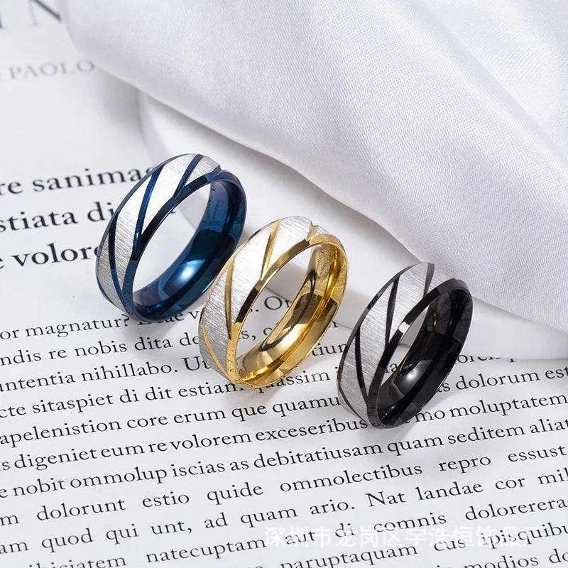 European Hot Sale Simple Double Bevel Embossed Twill Rings Fashion Popular Stainless Steel Rings for  Men
