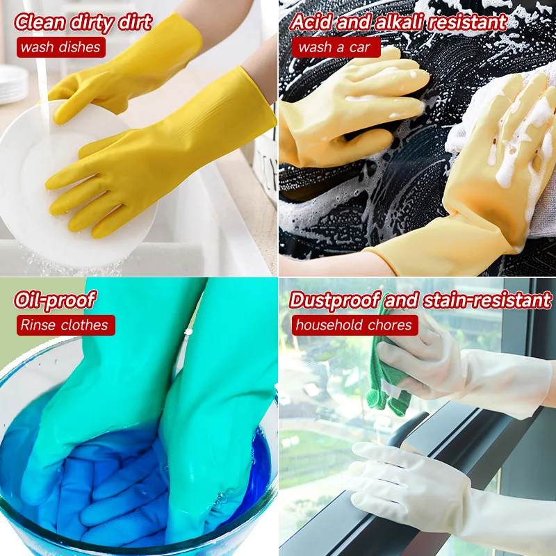 Latex Household Gloves Medium Thickness Rubber for Cleaning House Winter Fall Spring Summer Kitchen Dish Washing