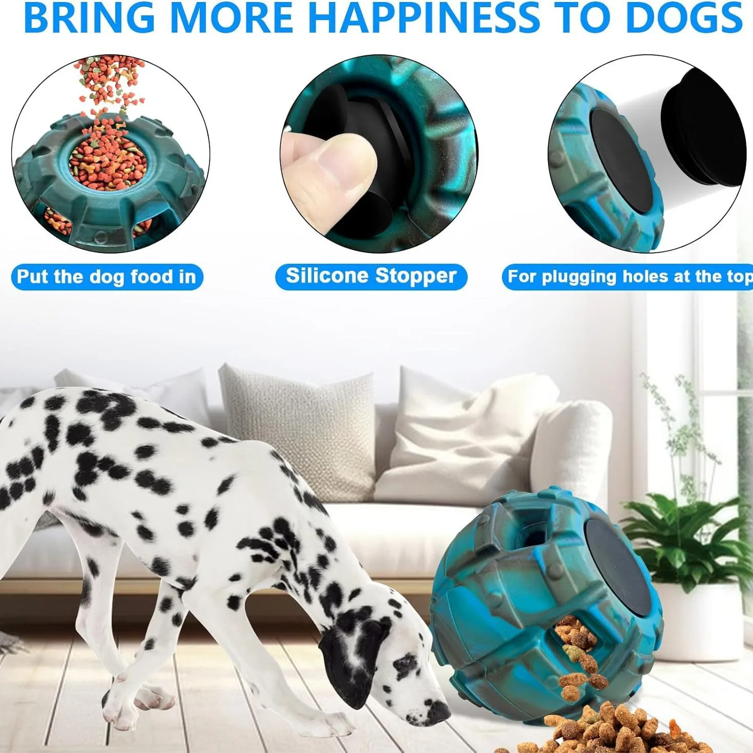 Manufacturer Wholesale Rolling Dog Ball Interactive Dog Toy Slow Feeder Freezable Fillable Rubber Dog Toys Treat Dispenser Toy
