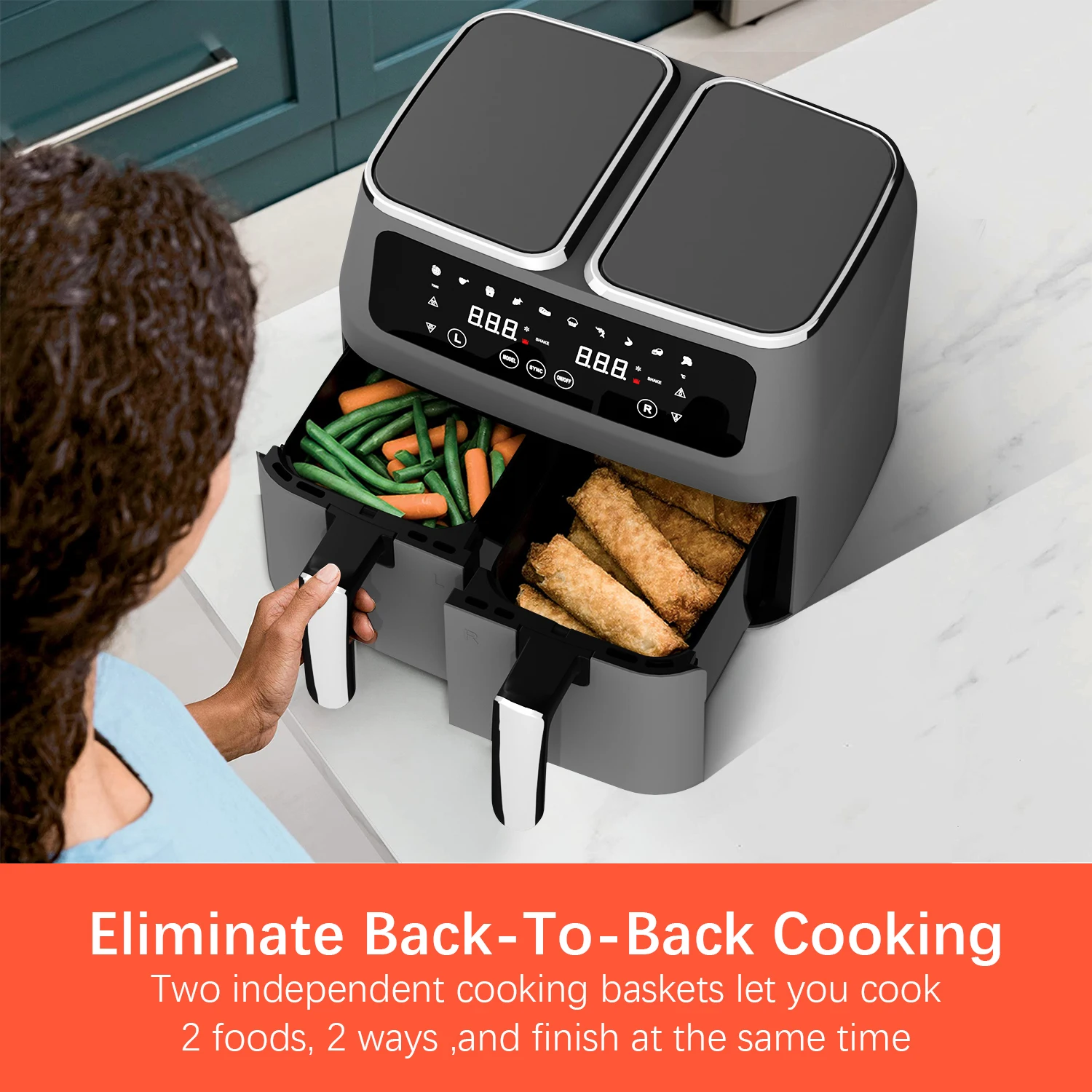 Household 2 Baskets OEM Customized Double Air Fryer Electric Smart Air Fryers 7L with Touch Screen