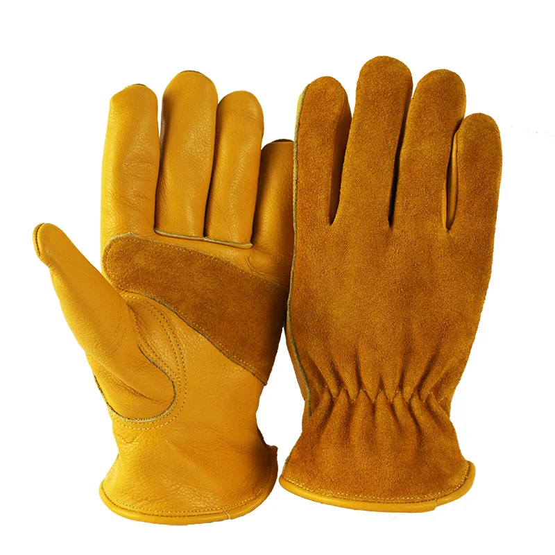Outdoor Camping Picnic Cow Leather Heat insulation anti-skid Labor Wear-resistant Work Gloves