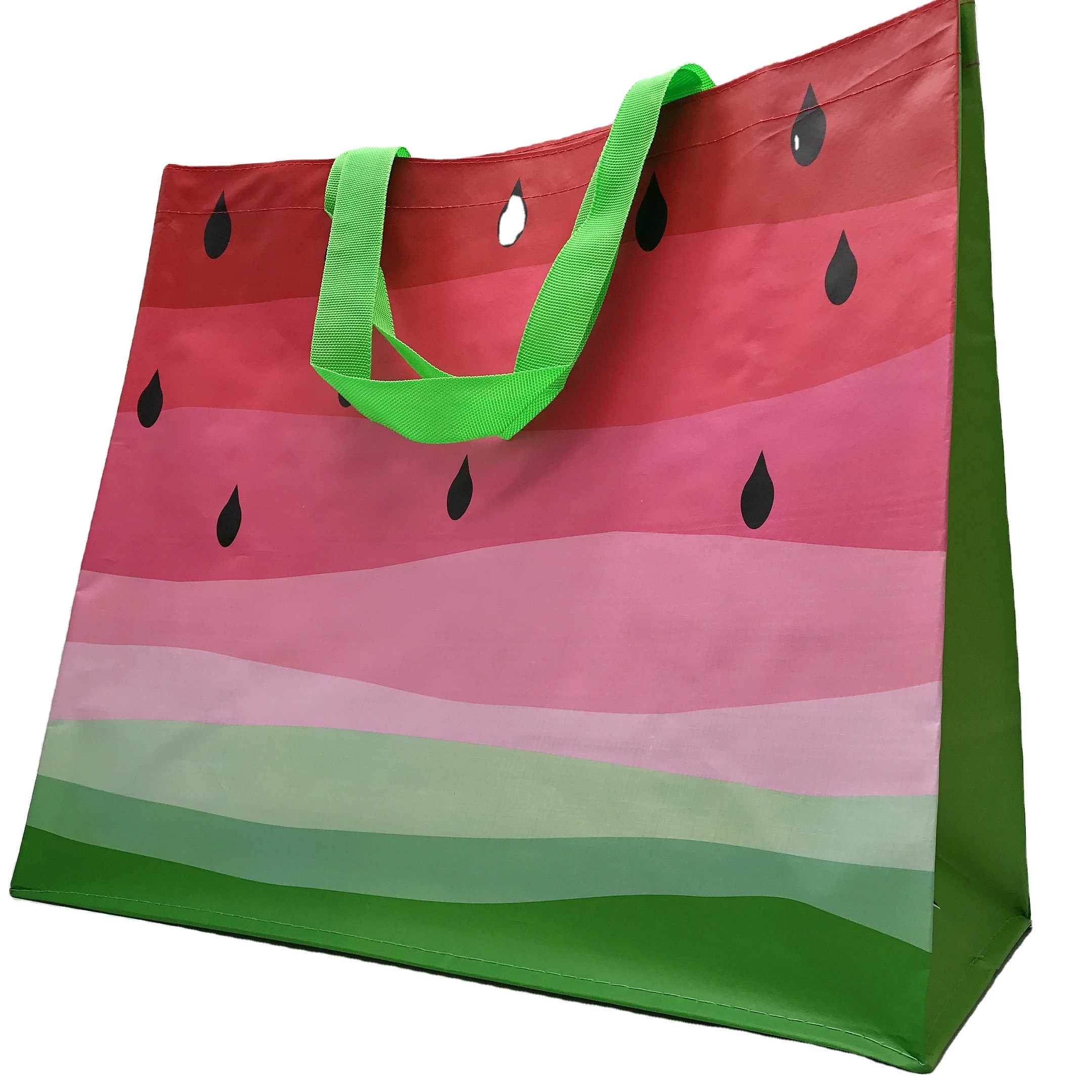 Promotional watermelon Gravure printing reusable 140gsm PP Material Laminated Shopping tote Bags for Walmart