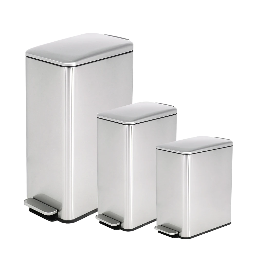 Basics Stainless Steel Rectangular Soft-Close Garbage Bin Step Trash Can Pedal Bin