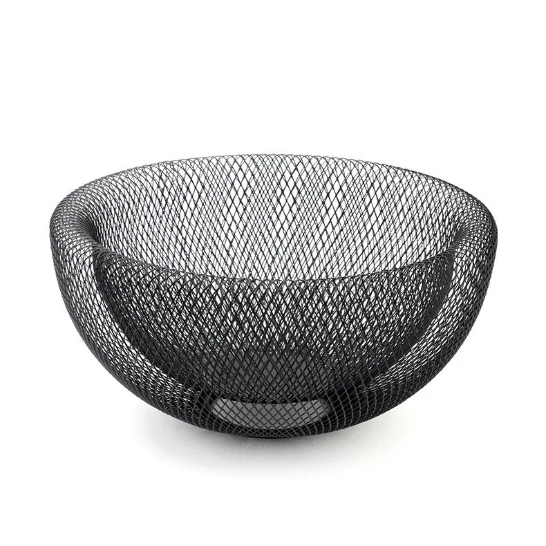 Modern kitchen metal tray Creative geometric snack tray candy basket Wrought iron double mesh hollowed out fruit basket