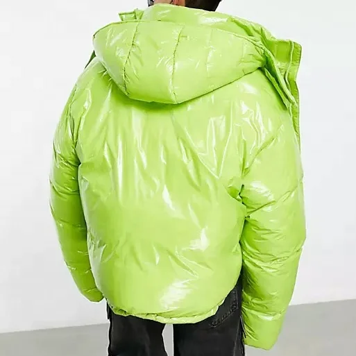 men winter jackets factory wholesale plus size vinyl puffer jacket men in lime