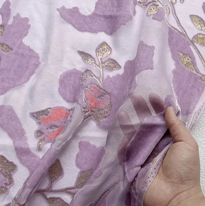 100% Mulberry Silk 10mm Back Ground Viscose Burn Out Printed Chinese Velvet Fabric Manufacturer Nice Looking Designs