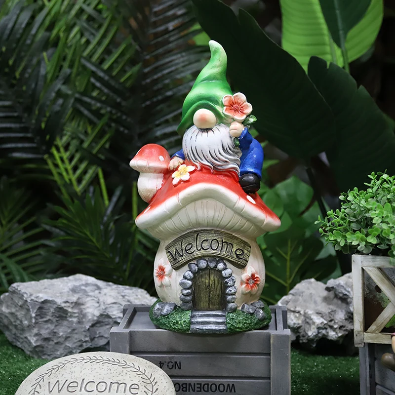 Redeco Amazon Cute Wholesale Garden Gnomes Magnesium Oxide Led Solar Magnesia Gnome Doll For Gifts Home Garden Decoration
