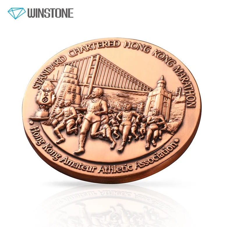 Custom 3D Antique Bronze High Relief Die Struck Challenge Coins for Marathon Race