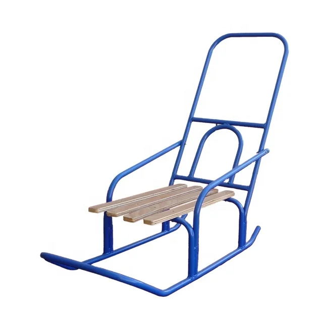 Green Color Kids Metal Push Snow Sled Sledge with Backrest