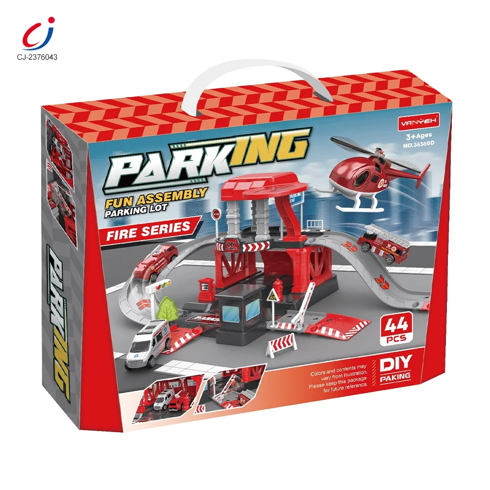 Chengji Safety Diy Assemble Building Blocks Sets Plastic Parking Lot Garage Kids Fire Pumping Toy Fire Station